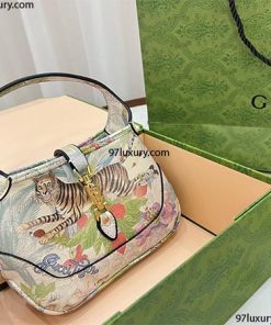 Túi Gucci Tiger Jackie 1961 small bag Tiger and flower print off-white leather