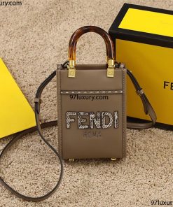 Túi Fendi Mini Sunshine Shopper Gray leather mini-bag