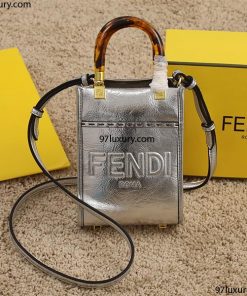 Túi Fendi Mini Sunshine Shopper Silver leather mini-bag