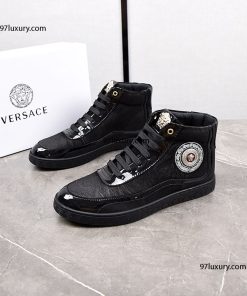 Giày Sneaker Versace cao cổ da bò nhám viền bóng màu đen