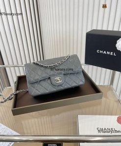Túi Chanel Classic da nhám màu xám dây đeo kim loại like auth 11
