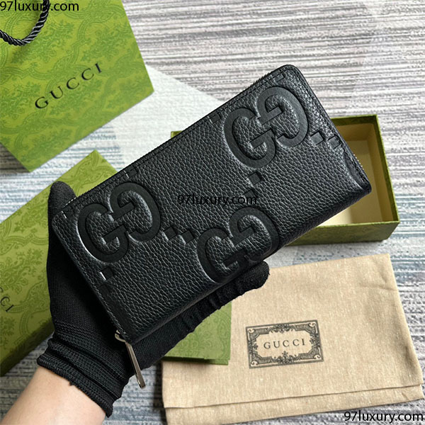 Jumbo GG Zip Around Wallet Black Leather Siêu Cấp